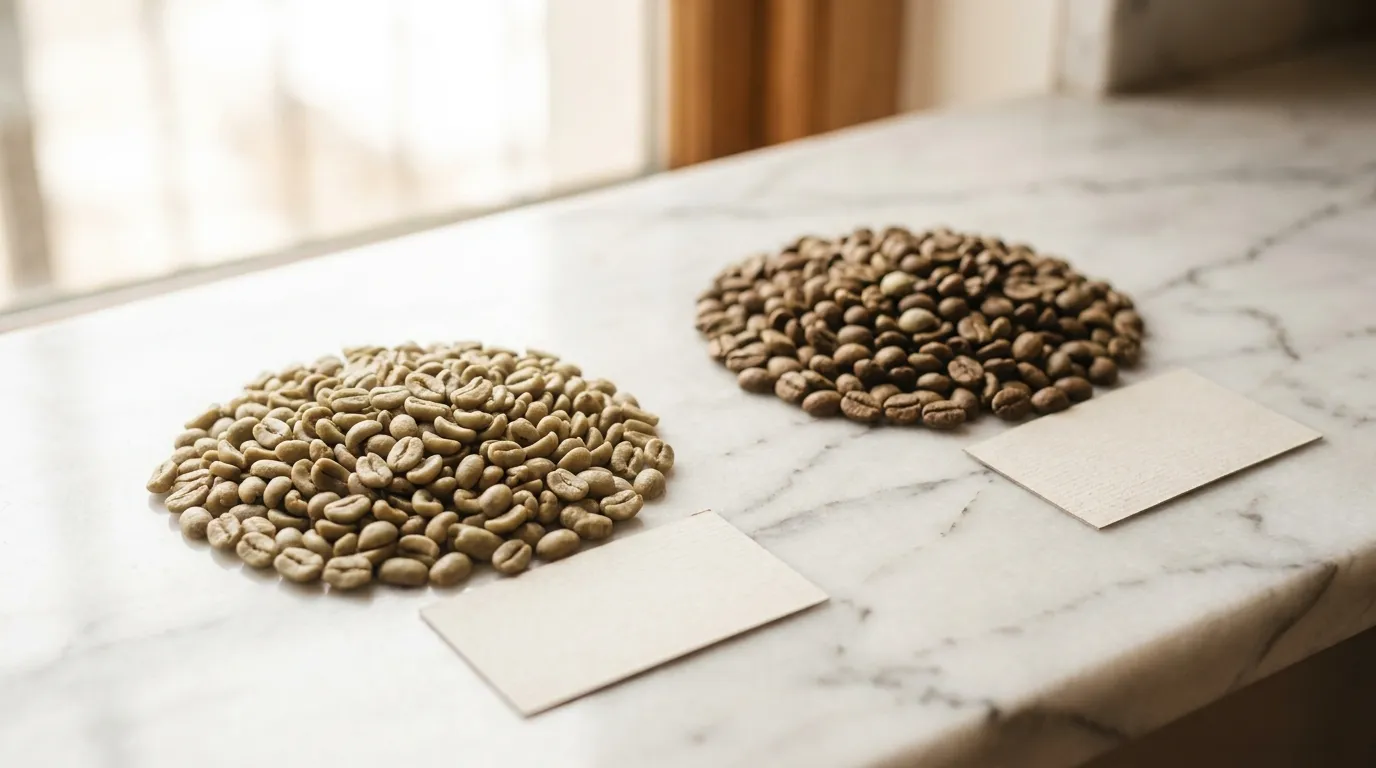 Porównanie ziaren arabica i robusta — różnica w kształcie wpływa na zawartość kofeiny