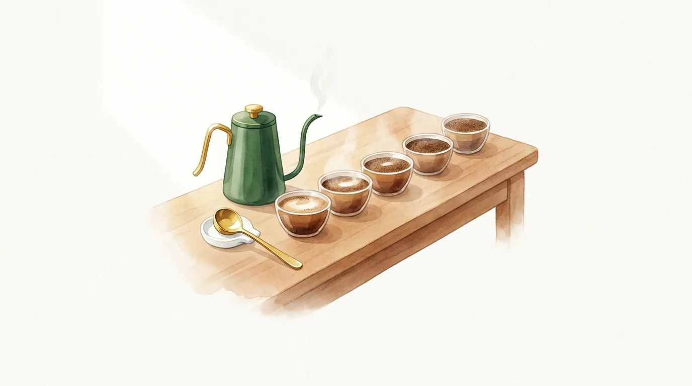Cupping: degustacja kawy z miseczek łyżką cuppingową