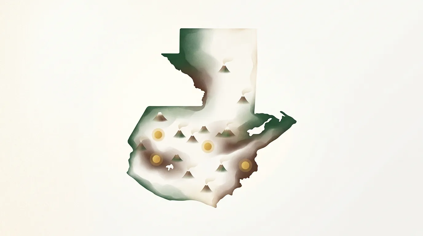 Mapa regionów kawowych Gwatemali z wulkanami
