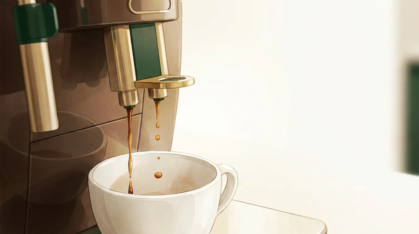 Ekspres DeLonghi Magnifica S kapie zamiast lać, cienki, przerywany strumień espresso do filiżanki