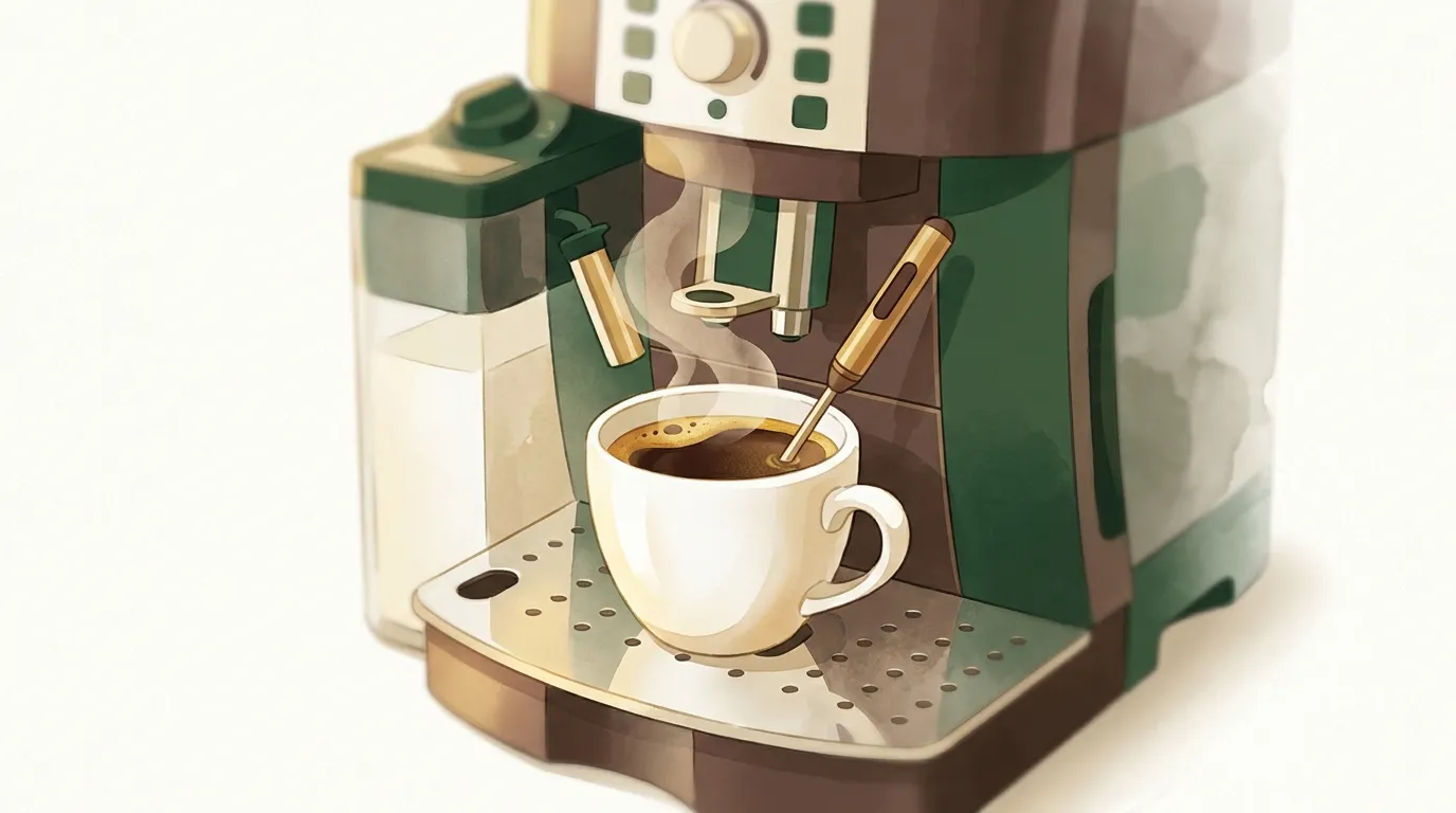 Termometr z sondą w filiżance espresso z ekspresu DeLonghi Magnifica S, pomiar temperatury kawy w filiżance