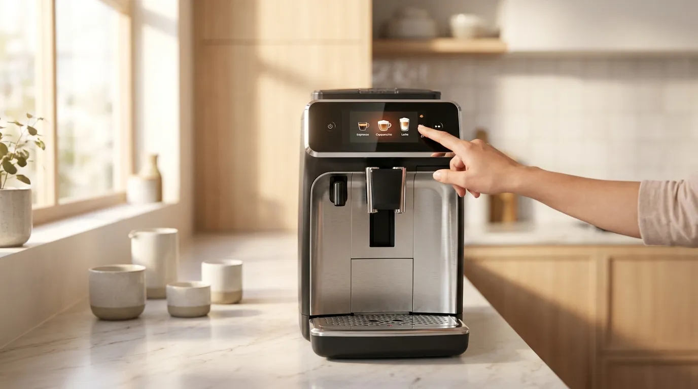 Ekran dotykowy Philips LatteGo 5400 — wybór napoju i regulacja parametrów