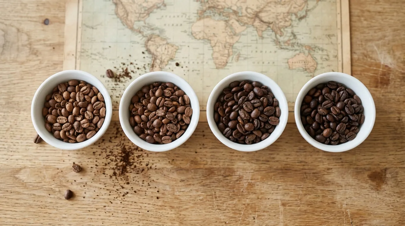 Mapa regionów kawowych Etiopii — Yirgacheffe, Sidamo, Guji, Jimma i Harrar z typowymi profilami smakowymi