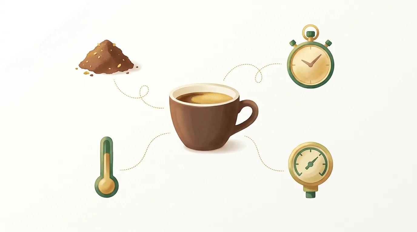 Cztery parametry ekstrakcji espresso: dawka, czas, temperatura i ciśnienie