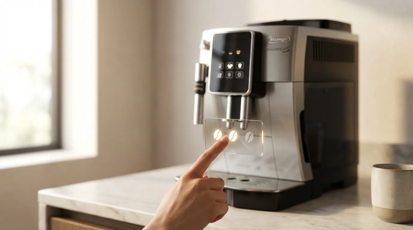 Regulacja siły kawy na wyświetlaczu DeLonghi Magnifica S