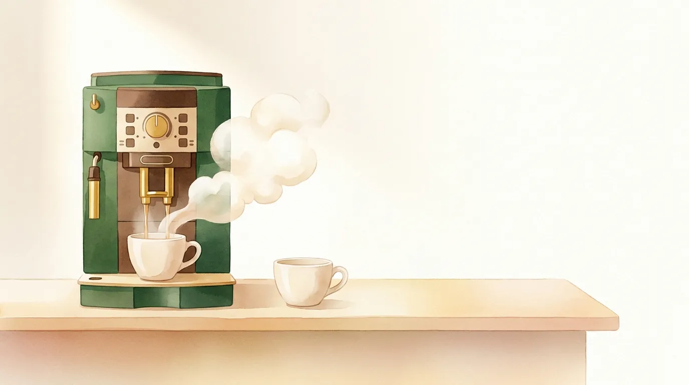 Podgrzewanie filiżanki gorącą wodą z dyszy ekspresu DeLonghi Magnifica S przed parzeniem espresso