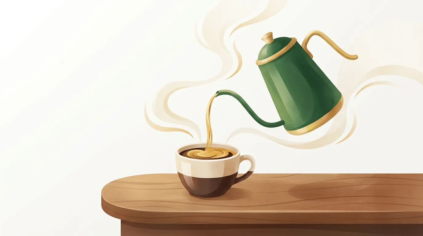Americano: gorąca woda z czajnika wlewana do filiżanki z espresso