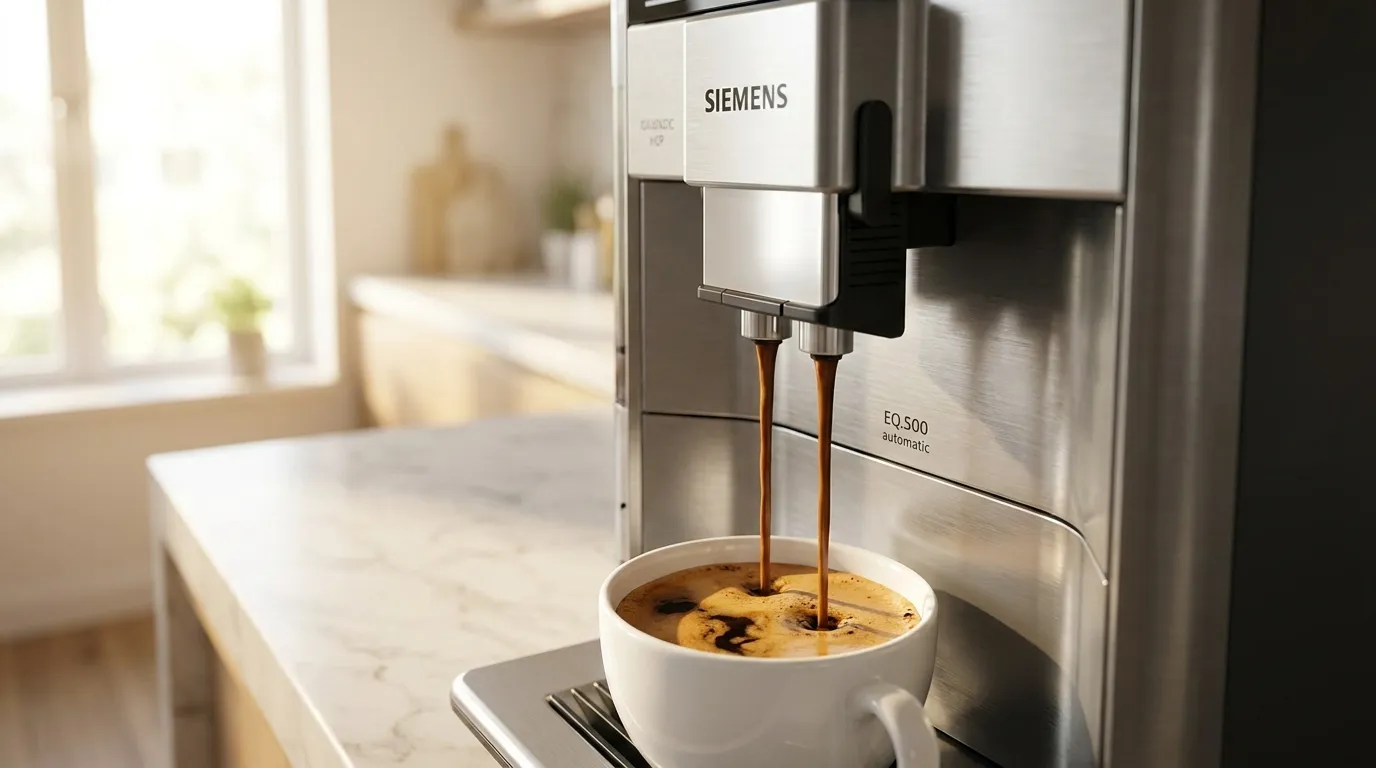 Schemat działania aromaDouble Shot Siemens — dwa cykle parzenia dają intensywniejszy smak bez goryczki