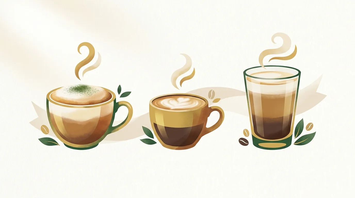 Cappuccino, flat white i latte obok siebie