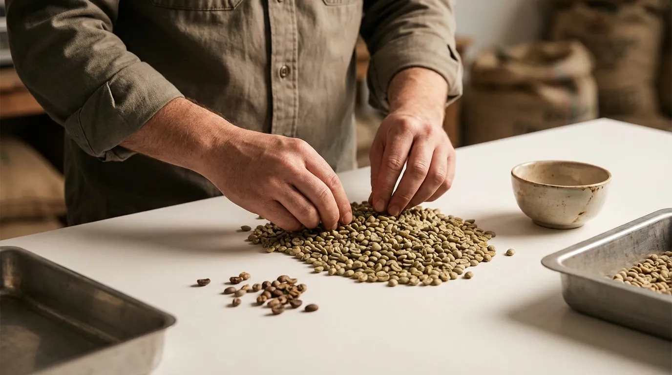 Sortowanie zielonych ziaren kawy — selekcja defektów i klasyfikacja jakości