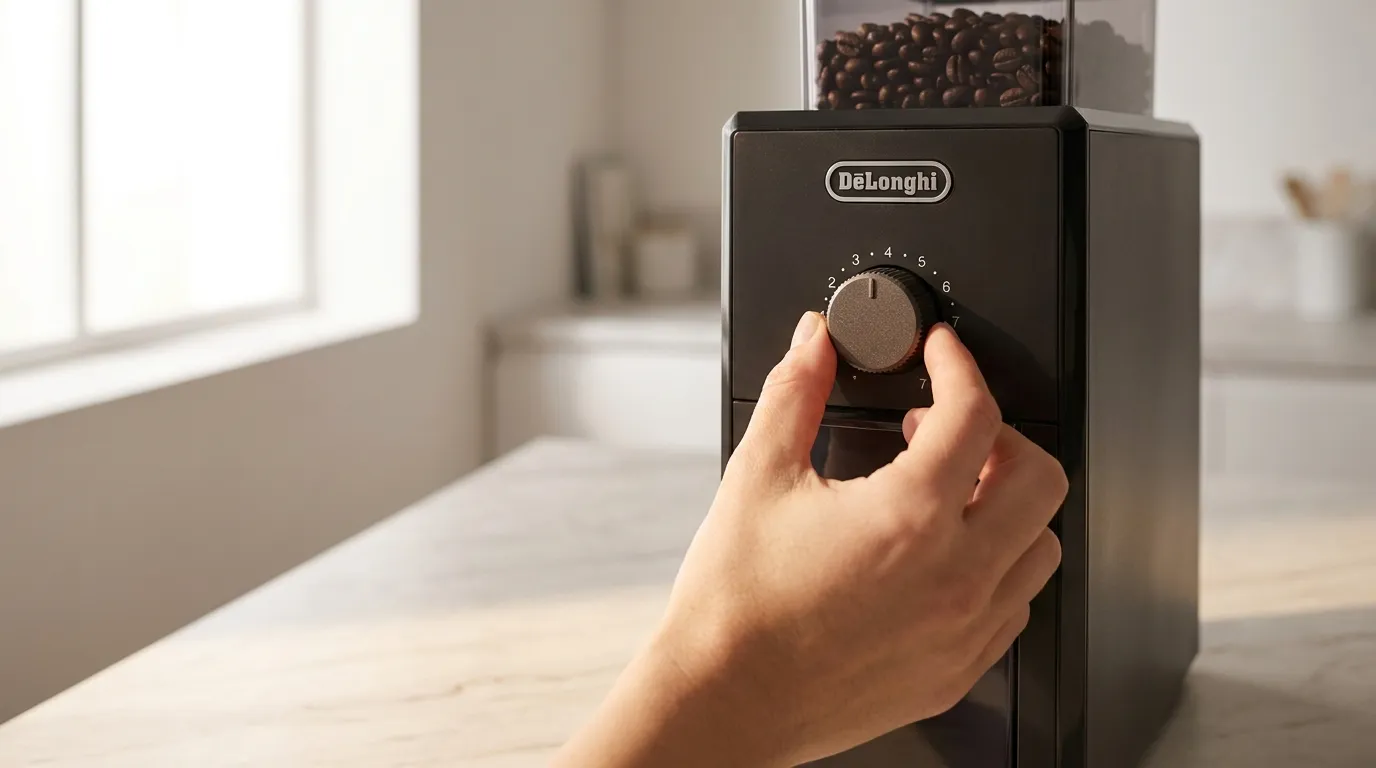 Ustawienia młynka w ekspresie automatycznym DeLonghi Magnifica — pokrętło regulacji mielenia