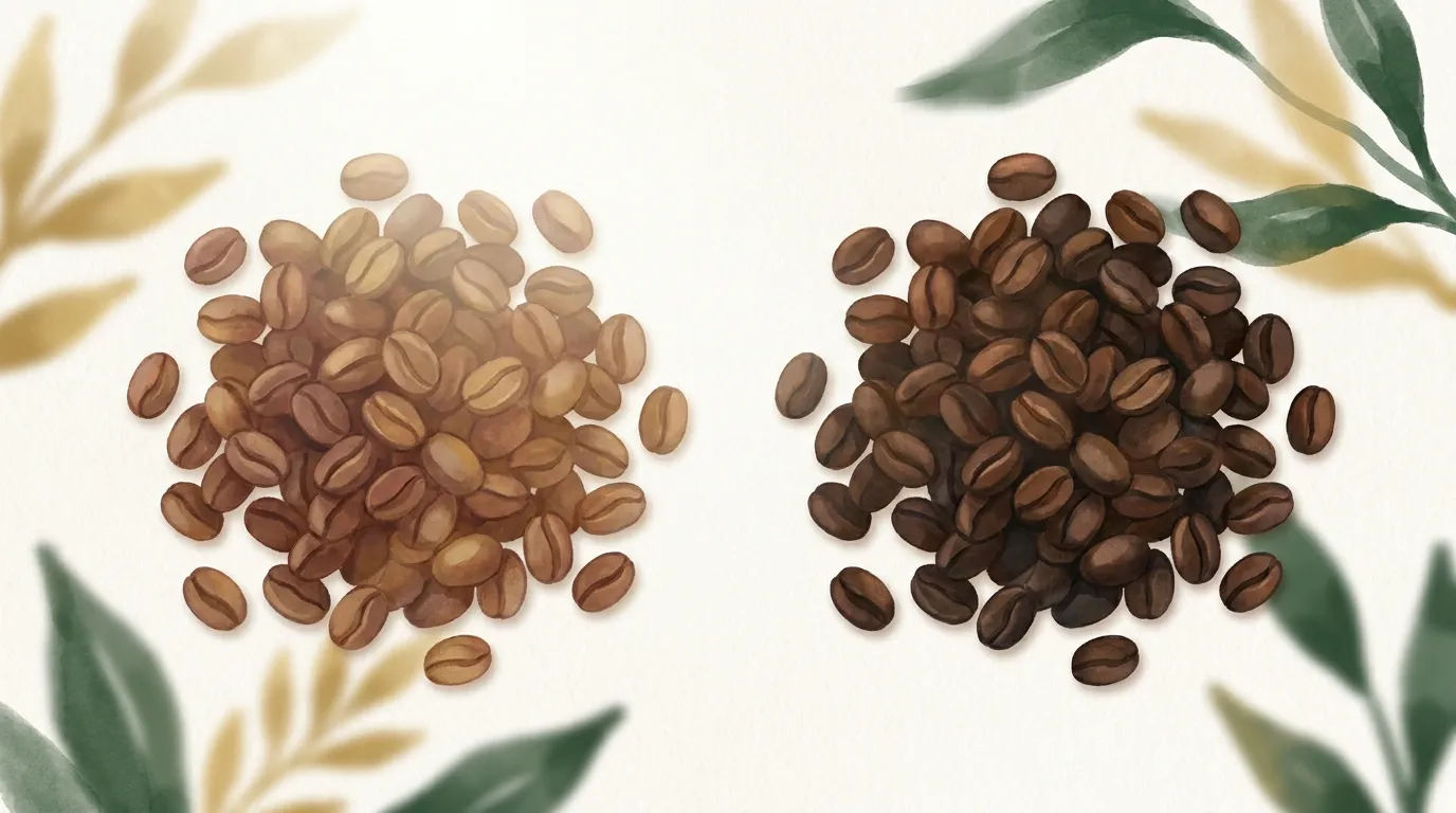 Decaf i zwykła kawa na tym samym poziomie palenia: decaf wygląda ciemniej