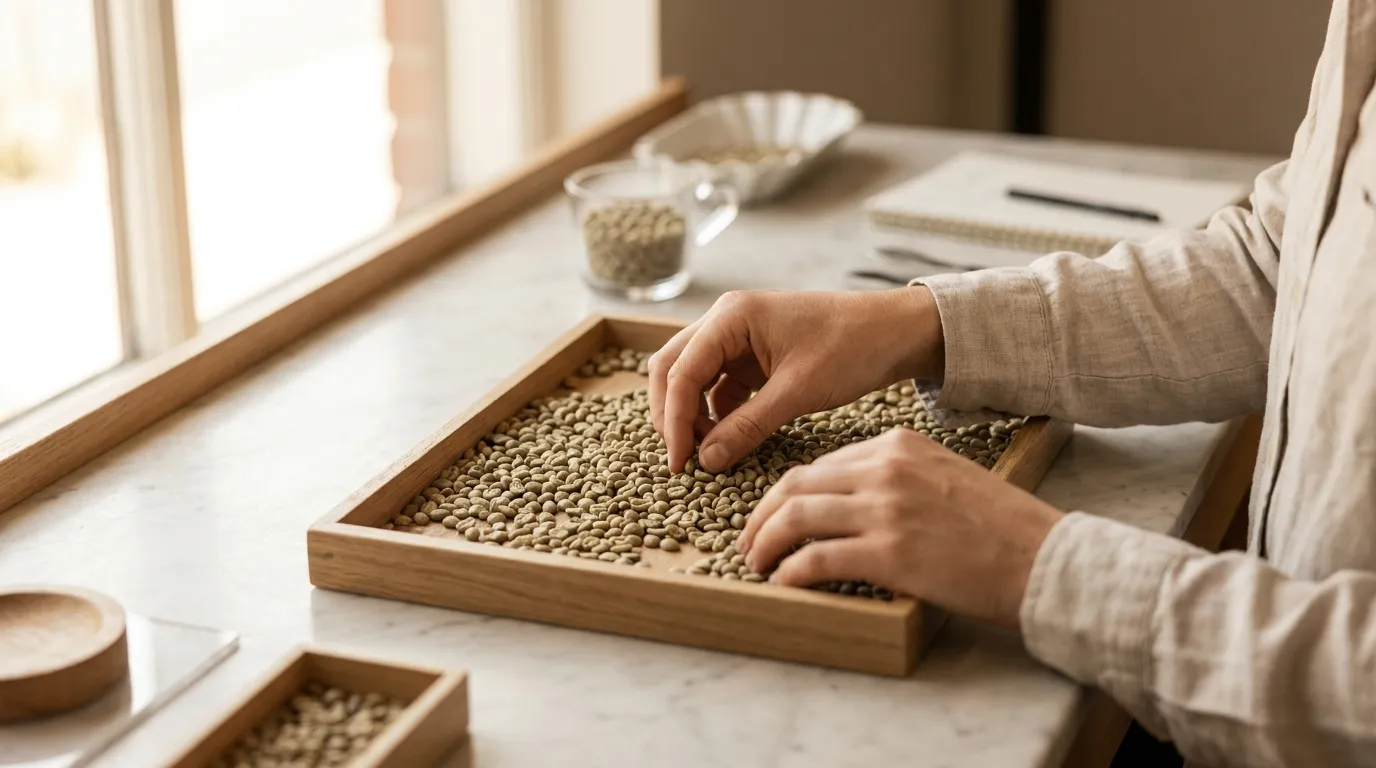 Porównanie ziaren kawy SHB (gęstych, ciemnych) z ziarnami niższej klasy — widoczna różnica w strukturze i kolorze