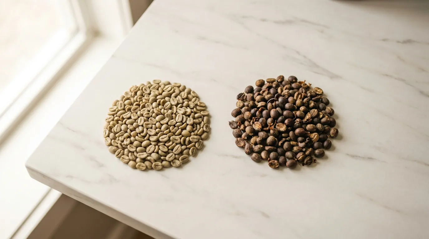 Porównanie ziaren kawy washed i natural z Etiopii — różnica w kolorze i strukturze