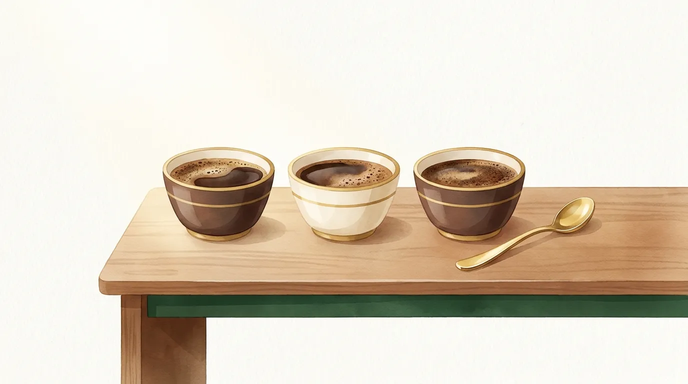 Cupping trzech kaw z różnych krajów