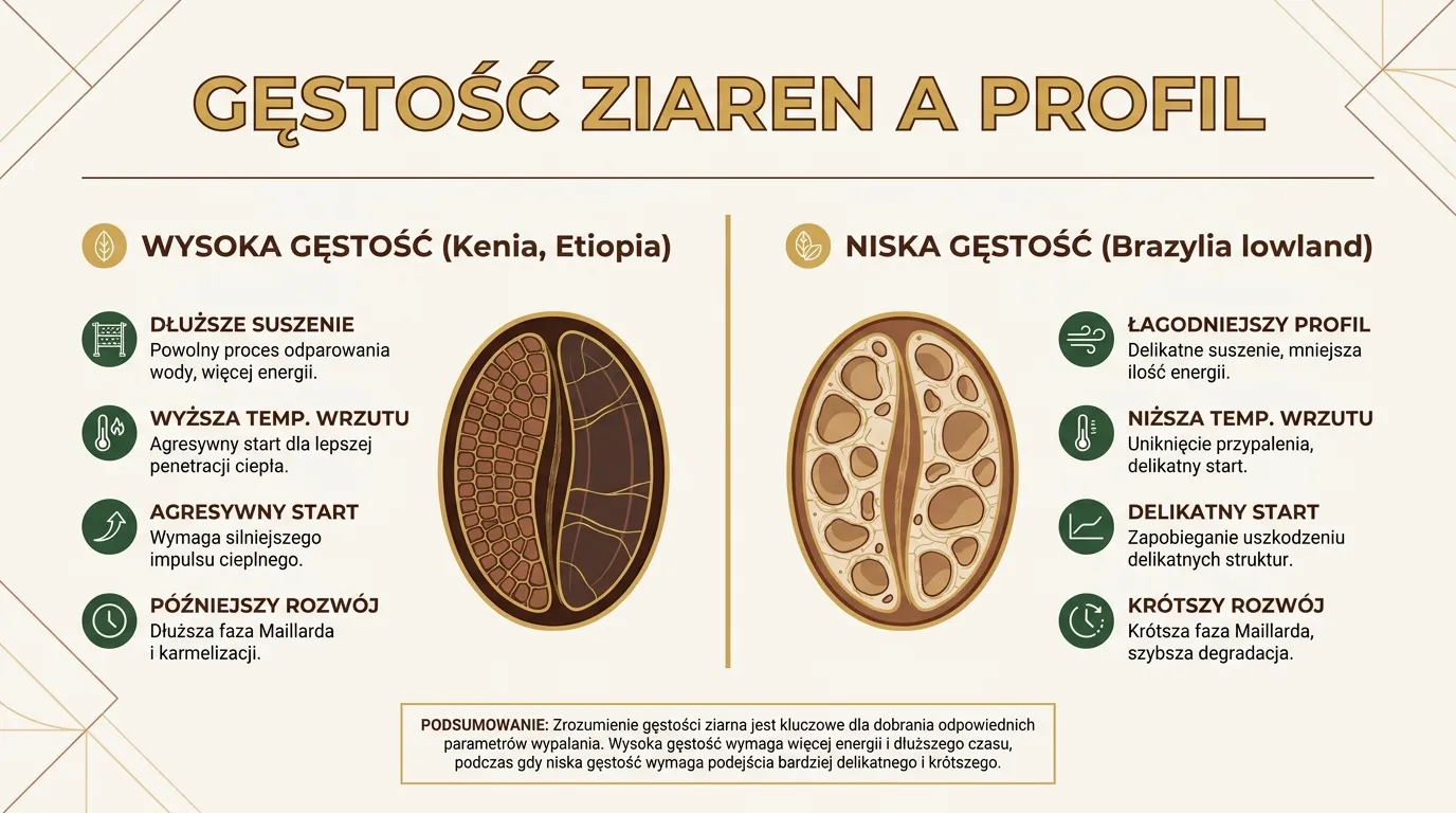 Dwie krzywe palenia kawy nałożone na siebie — gęsta Etiopia i miękka Brazylia — z widoczną różnicą dynamiki BT