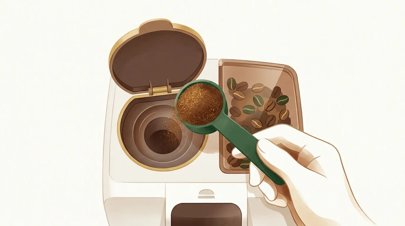 Komora na kawę mieloną w DeLonghi Dinamica z miarką, jedna płaska miarka na jedno parzenie