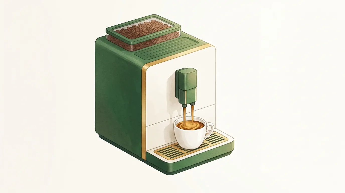 Espresso z gęstą cremą lecące z wylewki ekspresu automatycznego