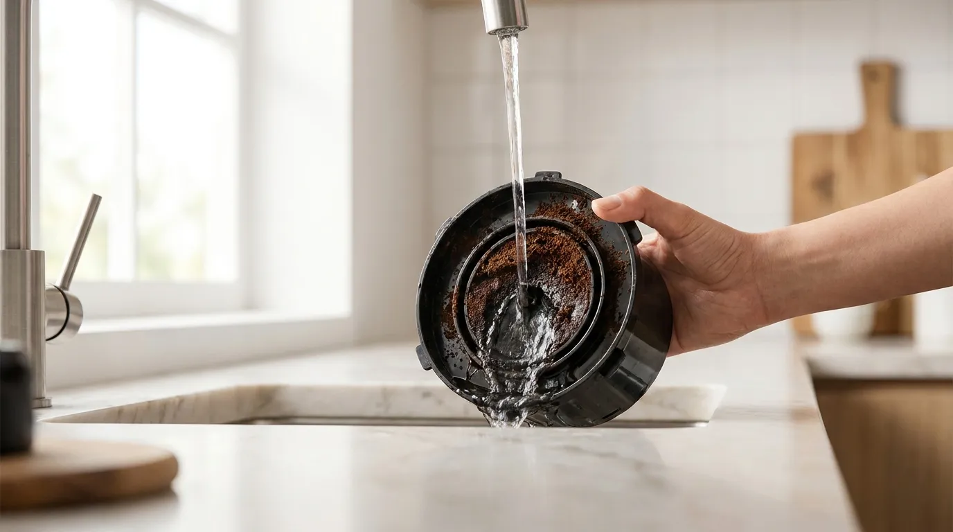 Wyjmowana grupa parzenia z ekspresu DeLonghi — czyszczenie pod bieżącą wodą