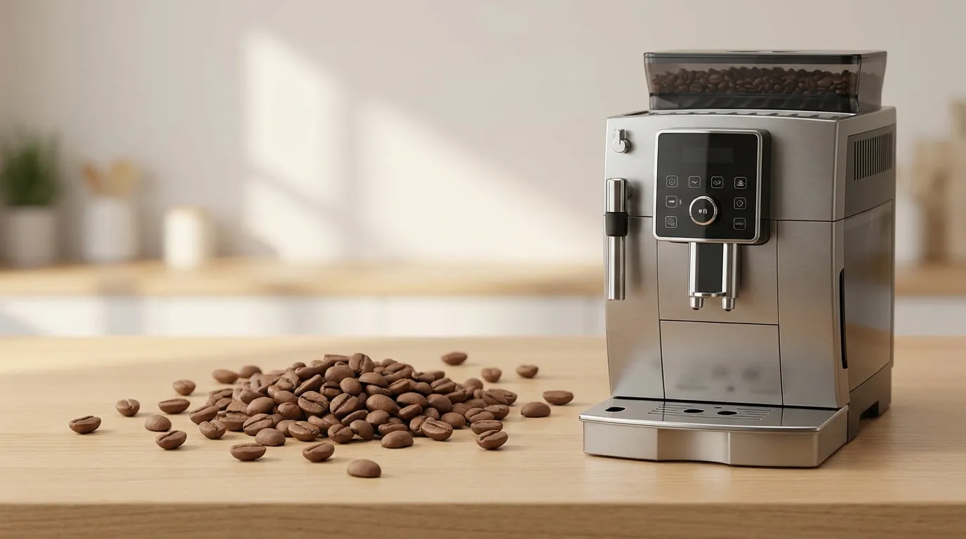 Ekspres automatyczny DeLonghi z filiżanką kawy specialty — profil palenia CRAFTBE pod automaty