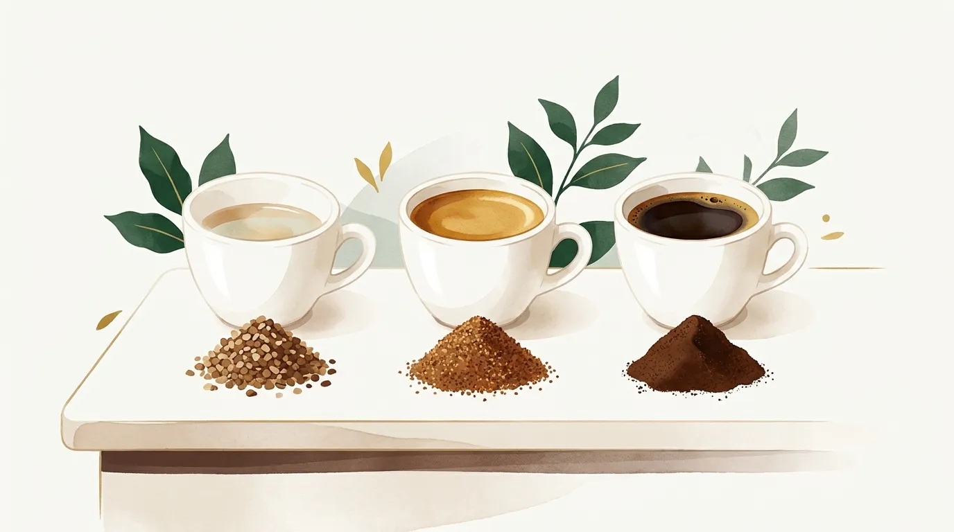 Trzy espresso przy różnym mieleniu: od jasnego i wodnistego przez zrównoważone po ciemne i przeekstrahowane
