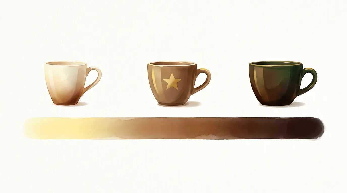 Skala od niedoekstrakcji do przeekstrakcji z trzema filiżankami espresso