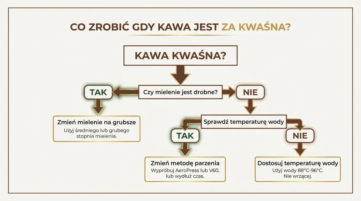Diagram decyzyjny — co zrobić gdy kawa jest za kwaśna