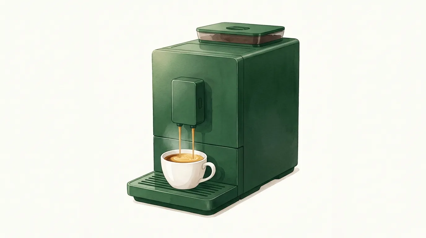 Espresso z gęstą cremą lecące z wylewki ekspresu automatycznego